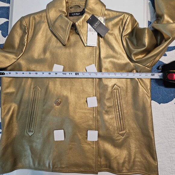 NWT Lauren Ralph Lauren Women's Metallic Leather Peacoat Size 16 - Picture 11 of 14